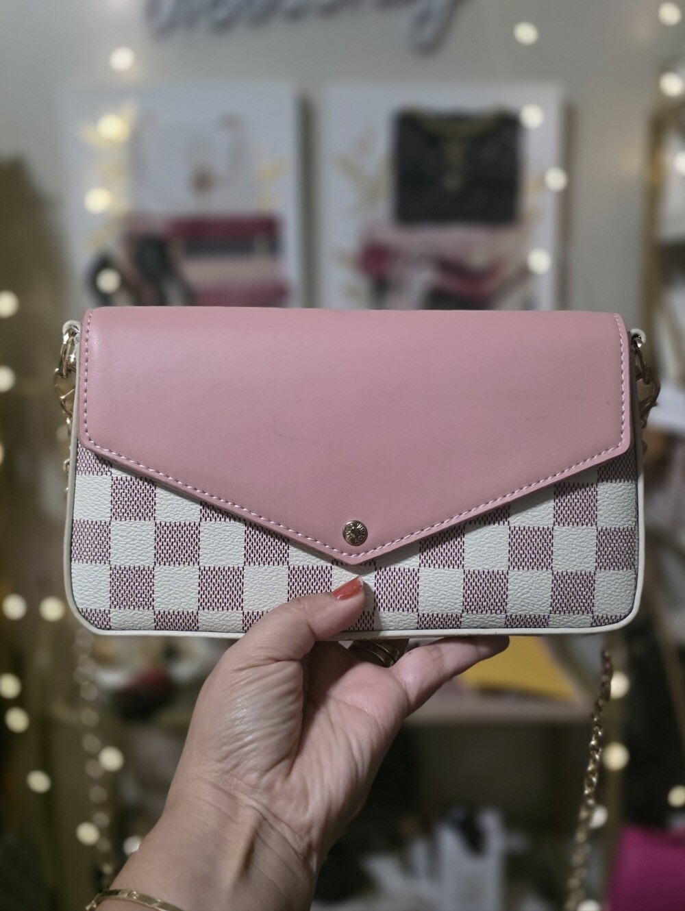 Pink Check Envelope Crossbody Bag for Women